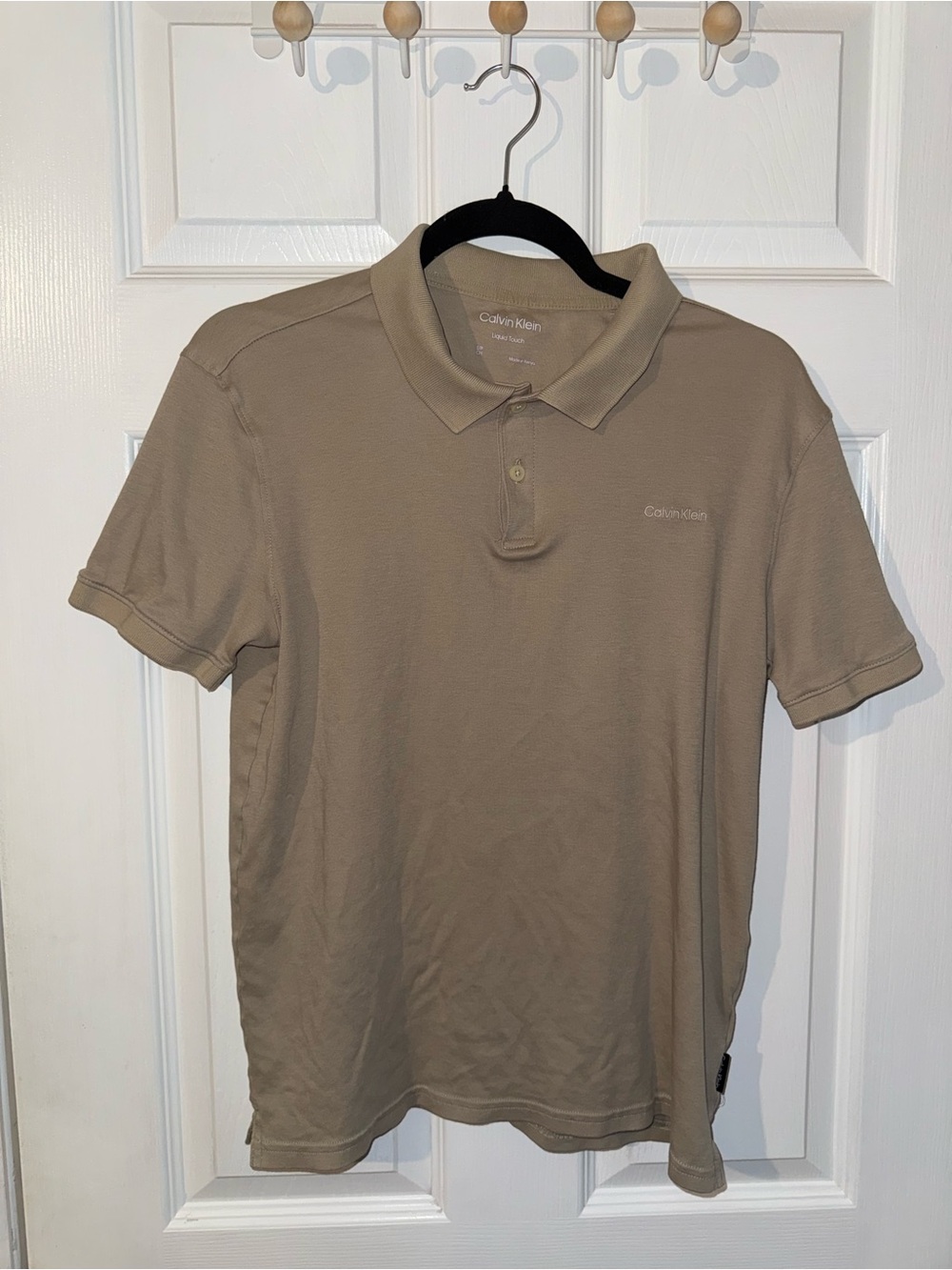 Calvin Klein Men's Liquid Touch Polo Shirt Khak Beige Soft Size Small Comfy